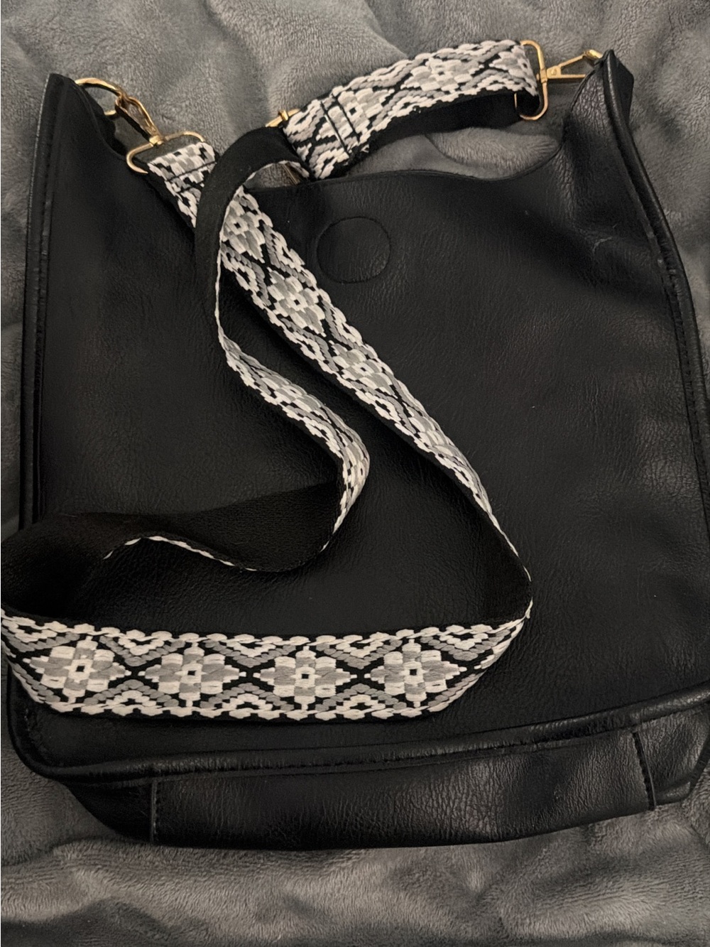 Unlisted Black Crossbody Bag with Black-and-White Woven Strap